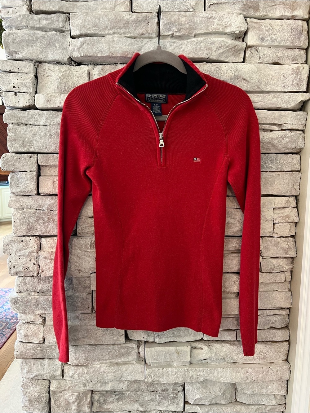 Polo Jeans Company Red Knit Quarter-Zip Women’s Sweater Size Small Y2K